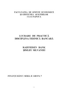 Lucrare de practică - tehnică bancară - Raiffeisen Bank Simleu Silvaniei - Pagina 1