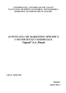 Activitatea de marketing specifică unei societăți comerciale Spicul SA Pitești - Pagina 1