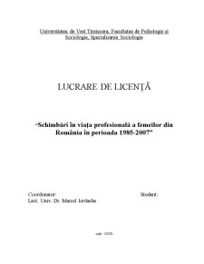 Schimbări în Viața Profesională a Femeilor din România în Perioada 1985-2007 - Pagina 1