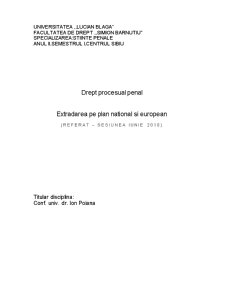 Extradarea pe Plan National si European - Pagina 1