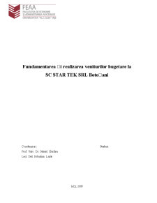 Fundamentarea și Realizarea Veniturilor Bugetare la SC Star Tek SRL Botoșani - Pagina 1