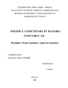 Politica Comunitară în Materia Concurenței - Pagina 1