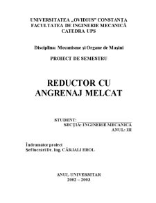Proiect Reductor cu Angrenaj Melcat - Pagina 1