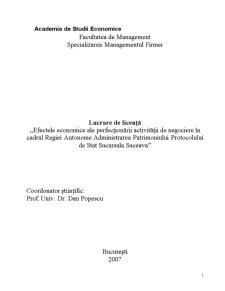Efectele Economice ale Perfecționării Activității de Negociere în Cadrul Regiei Autonome Administrarea Patrimoniului Protocolului de Stat Sucursala Suceava - Pagina 1