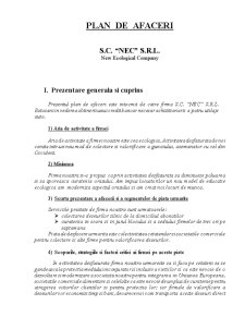 Plan de Afaceri - SC NEC SRL - New Ecological Company - Pagina 1