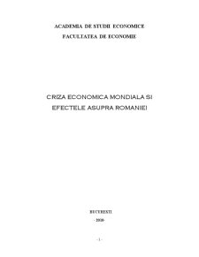 Criza Economica Mondiala si Efectele asupra Romaniei - Pagina 1