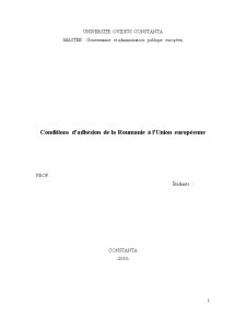 Conditions D'Adhesion de la Roumanie a L'Union Europeenne - Pagina 1