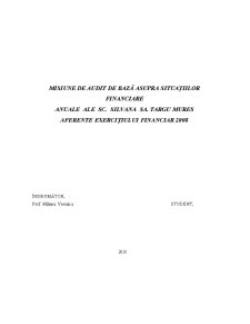 Misiune de Audit de Bază Asupra Situațiilor Financiare Anuale ale SC Silvana SA Targu Mures Aferente Exercițiului Financiar 2008 - Pagina 1