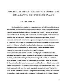 Procesul de Servuctie și Serviciile Oferite de Restaurantul Fast-Food McDonald's - Pagina 2