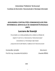 Asigurarea Continuității Comunicațiilor prin Intermediul Serviciului de Handover în Rețelele UMTS - Pagina 1