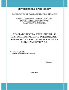 Contabilitatea creanțelor și datoriilor privind personalul, asigurările și protecția socială la SC Industrializarea Laptelui Dâmbovița SA - Pagina 1