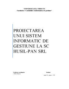 Proiectarea unui Sistem Informatic de Gestiune la SC Husil-Pan SRL - Pagina 1