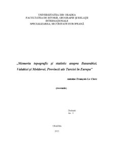 Memoriu Topografic și Statistic Asupra Basarabiei, Valahiei și Moldovei, Provincii ale Turciei în Europa - Pagina 1