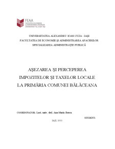 Așezarea și Perceperea Impozitelor și Taxelor Locale la Primăria Comunei Bălăceana - Pagina 1