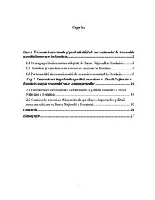 Analiza mecanismului de transmitere a politicii monetare a Băncii Naționale a României - Pagina 1