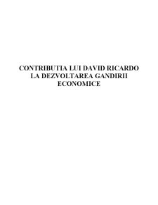 Contribuția lui David Ricardo la dezvoltarea gândirii economice - Pagina 1