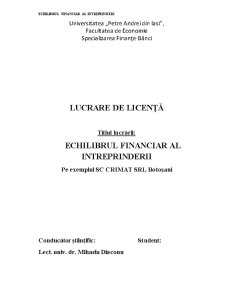 Echilibrul Financiar al Intreprinderii pe Exemplul SC Crimat SRL Botoșani - Pagina 1