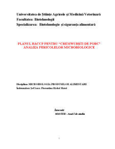 Planul HACCP pentru Cremwursti de Porc - Analiza Pericolelor Microbiologice - Pagina 1