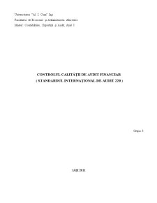 Controlul calității de audit financiar - standardul internațional de audit 220 - Pagina 1