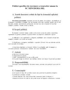 Politici specifice de recrutare a resurselor umane la SC Minodora SRL - Pagina 1