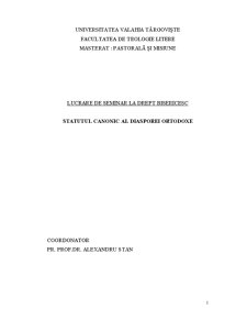 Statutul canonic al diasporei ortodoxe - Pagina 1