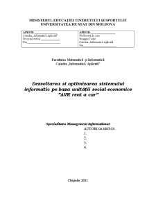 Dezvoltarea și Optimizarea Sistemului Informatic pe Baza Unității social-economice AVR Rent a Car - Pagina 1