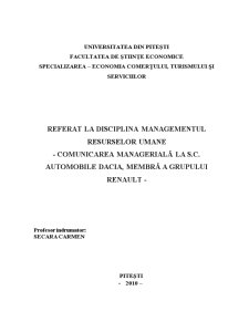 Managementul resurselor umane - comunicarea managerială la SC Automobile Dacia, membră a grupului Renault - Pagina 1