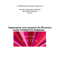 Organizarea unei Campanii de PR pentru Avon Cosmetics România - Pagina 1