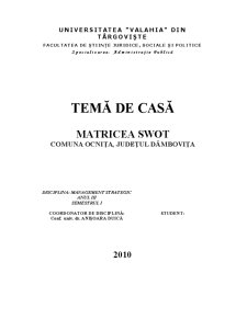 Matricea SWOT - Comuna Ocnița, Județul Dâmbovița - Pagina 1