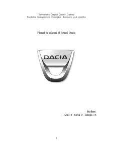 Planul de Afaceri al Firmei Dacia - Pagina 1
