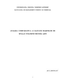 Analiza Comparativa a Calitatii Mașinilor de Spalat Folosind Metoda QFD - Pagina 1