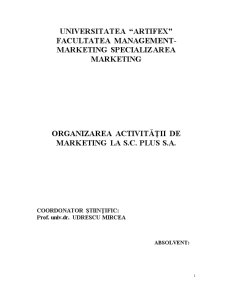 Organizarea activității de marketing la SC Plus SA - Pagina 1