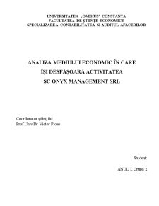 Analiza Mediului Economic în care își Desfășoară Activitatea SC Onyx Management SRL - Pagina 1