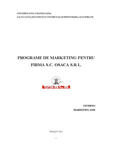 Programe de marketing pentru firma SC Osaca SRL - Pagina 1