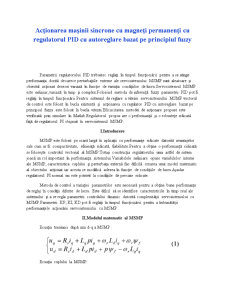Acționarea Mașinii Sincrone cu Magneți Permanenți cu Regulatorul PID cu Autoreglare Bazat pe Principiul Fuzzy - Pagina 1