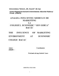 Analiza Influentei Mediului de Marketing la Colegiul Economic Ion Ghica Bacău - Pagina 1