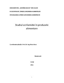 Studiul Acrilamidei în Produsele Alimentare - Pagina 1