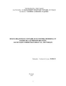 Rolul bilanțului contabil în economia modernă cu studiu de caz privind bilanțul SC IMSAT SA București - Pagina 1