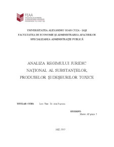 Analiza regimului juridic național al substanțelor, produselor și deșeurilor toxice - Pagina 1