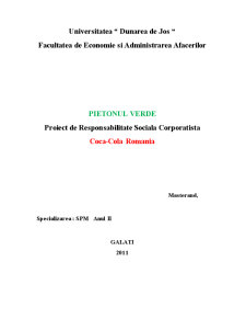 Proiect de responsabilitate socială corporatistă - Coca-Cola România - Pagina 1