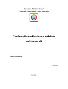 Combinații Coordinative cu Activitate anti-tumorală - Pagina 1