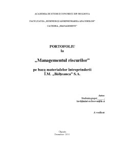 Portofoliu la managementul riscurilor pentru IM Bălțeanca SA - Pagina 1