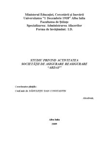 Studiu Privind Activitatea Societății de Asigurare Reasigurare Ardaf - Pagina 1