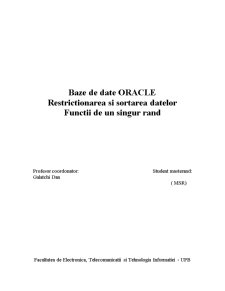 Baze de date Oracle - restricționarea și sortarea datelor - funcții de un singur rând - Pagina 1