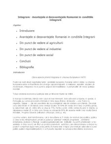 Integrare - avantajele și dezavantajele României în condițiile integrării - Pagina 1
