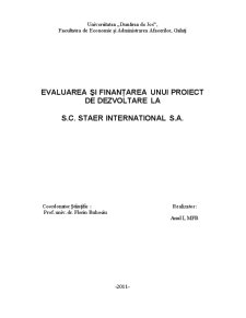Evaluarea și finanțarea unui proiect de dezvoltare la SC Staer Internațional SA - Pagina 1