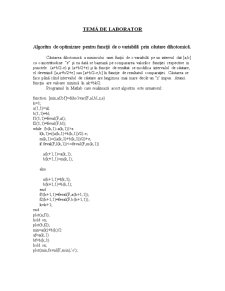 Algoritm de Optimizare pentru Funcții de o variabilă prin Căutare Dihotomică - Pagina 1