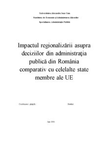Impactul Regionalizării asupra Deciziilor din Administrația Publică din România Comparativ cu Celelalte State Membre ale UE - Pagina 1
