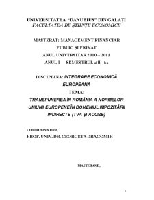 Transpunerea în România a Normelor Uniunii Europene în Domeniul Impozitării Indirecte - Pagina 1
