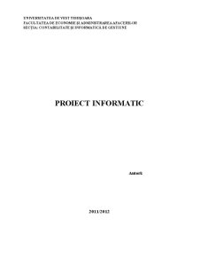 Analiza și Proiectarea Sistemului Informatic Privind Evidența Furnizoriilor - Pagina 1